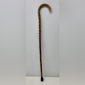 Antique Curved Handle Rubber Booted Briarwood Cane Walking Stick